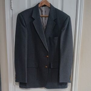 Vtg Gray Hopsack Weave Blazer w Gold Buttons In Classic Design